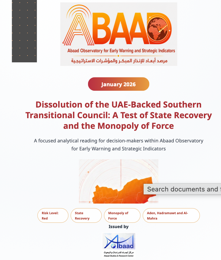 Dissolution of the UAE-Backed Southern Transitional Council: A Test of State Recovery and the Monopoly of Force